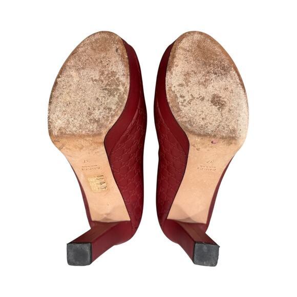 Gucci Guccissima Leather GG Pumps Peep Toe Platform Size 37 EU 7 US Burgundy - Picture 10 of 12
